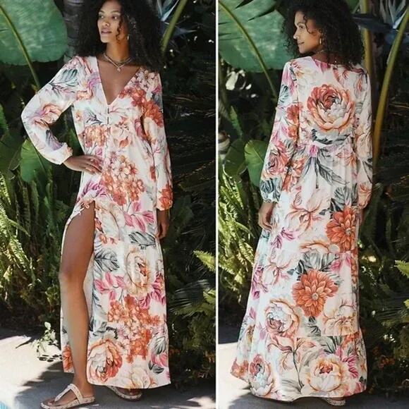 Maaji Dresses & Skirts - Maaji Luna Maxi Dress Womens Medium Anthropologie Floral Button Front Kimono